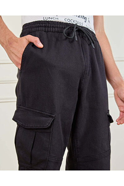 REDTAG Men Black Knit Denim Cargo