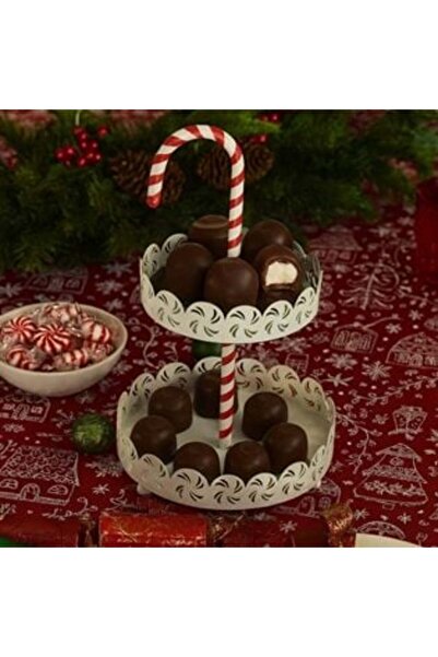 SHOPIENS Suport pentru tort cu două niveluri, din metal alb, cu mâner în form...