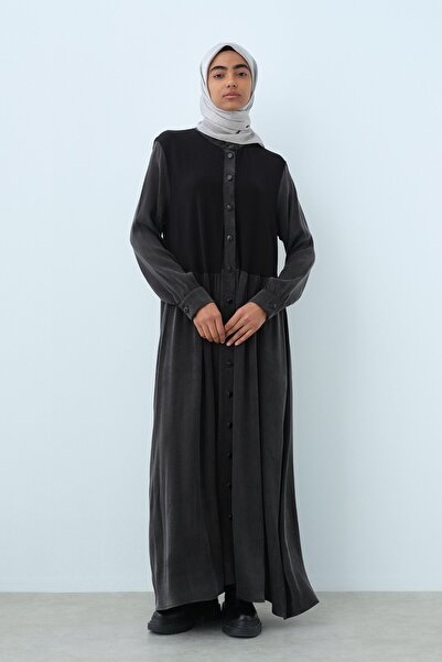 Nihan Triko Detaylı Cupra Elbise Siyah