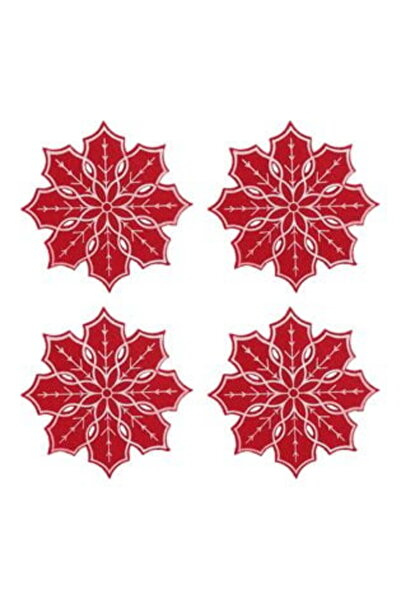 SHOPIENS Set of Christmas Felt Coasters Red Poinsettia Pattern Ø12 cm - 4 pcs