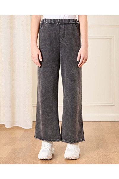 REDTAG Senior Girls Black Wide leg Knitted Pull on Jeans