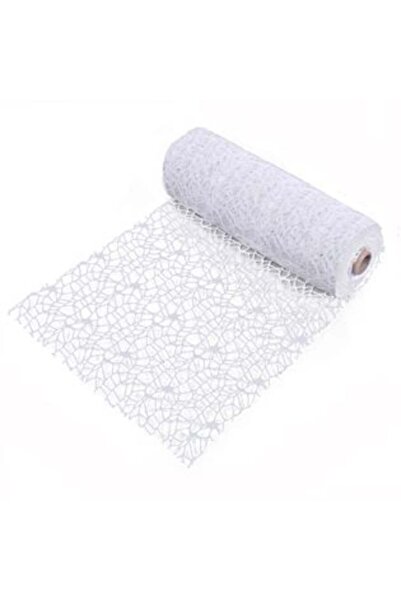 SHOPIENS Material decorativ de Crăciun - Plasă albă cu sclipici 5 m x 24 cm