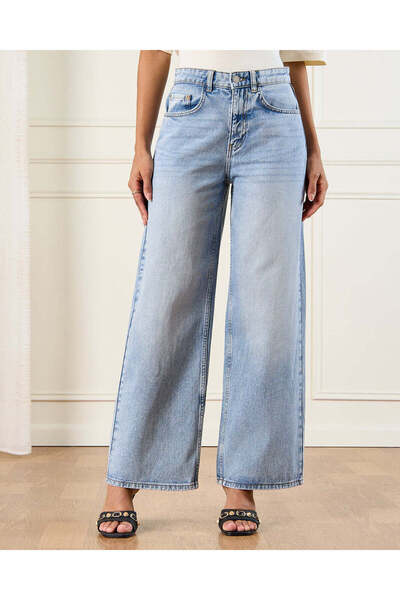 REDTAG بنطلون جينز نسائي أزرق أرجل واسعة