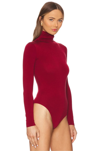 bysoca Kadın Bordo Balıkçı Yaka Uzun Kollu Vücudu Saran Basic Bodysuit