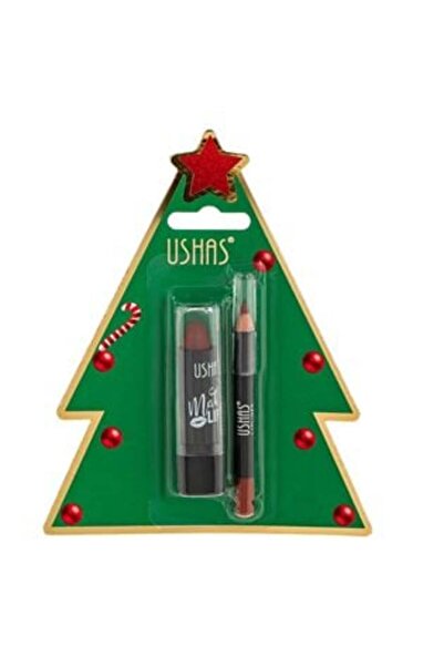 SHOPIENS Set ruj și creion de buze roșu mat în ambalaj cadou cu pom de Crăciu...