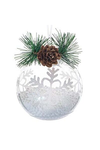 SHOPIENS Ornament de Crăciun - Glob transparent cu fulg de zăpadă, con de pin...