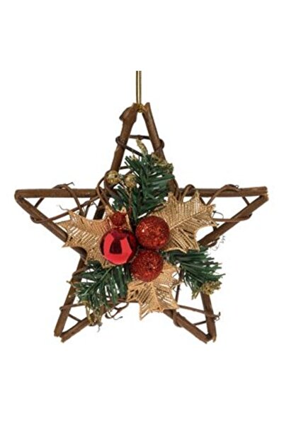 OEMN Decoratiune de Craciun Stea cu Ramuri de Pin, Globuri - 20 cm