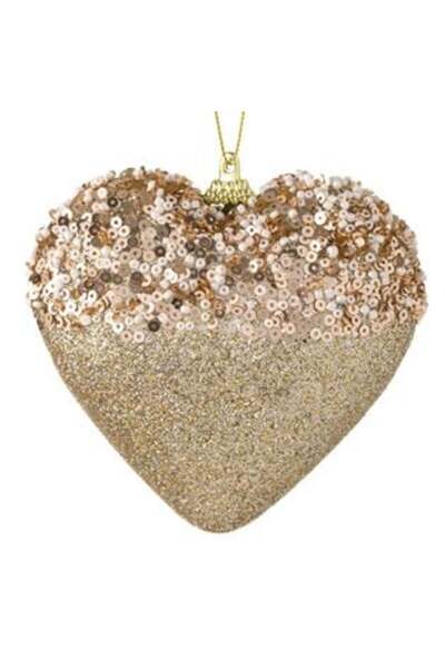 SHOPIENS Ornament de Crăciun pentru brad - Inimă din spumă, bej cu mărgele și...