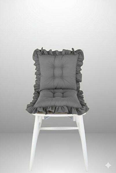 MoMMe Backrested Fringed Chair Cushion (Set of 4) 45X45 cm Gray Color