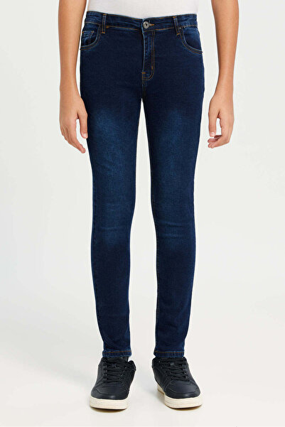 REDTAG بنطال جينز مطاطي أزرق داكن للأولاد الكبار