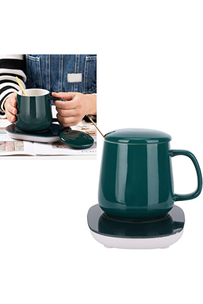 zola Ceramic mug with heater and aluminium spoon, 230V mains power supply, additional anti-spill lock