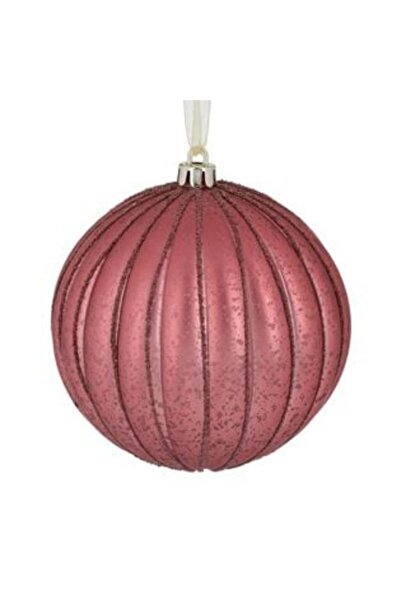 SHOPIENS Ornament de Crăciun pentru brad - Glob roz închis mat cu dungi și sc...