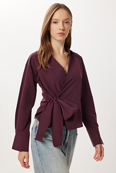 Lovelyİstanbul Gömlek Yaka Anvelop Poplin Bluz LZV0040 MÜRDÜM