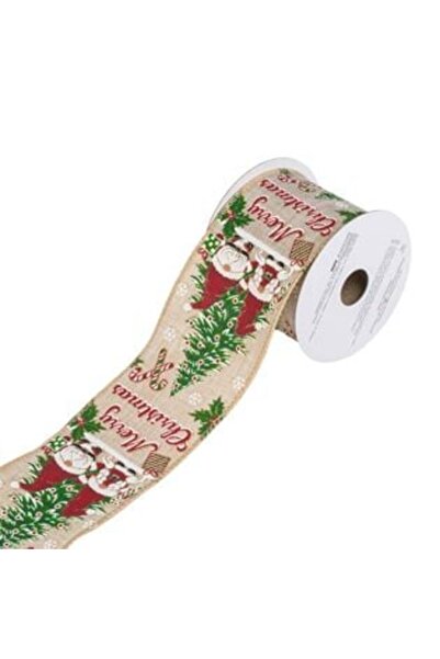 SHOPIENS Panglica Decorativa Brad de Craciun Bej Brad Mos Craciun Gnome 5 m x 63 mm