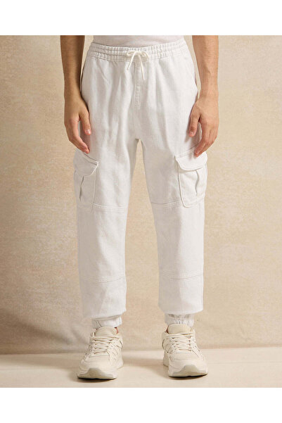 REDTAG Senior Boys White Cargo Denim Jogger
