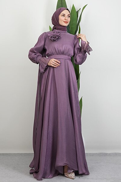 GİYZAMİLA Φόρεμα με κάπα στον ώμο σκούρο λιλά