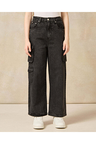 REDTAG Senior Girls Black Cargo Pocket Jeans
