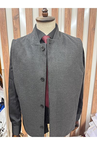 BY BEYEMS Cashmere Buttoned Stand-Up Collar Dark Smoke Mayka Vest