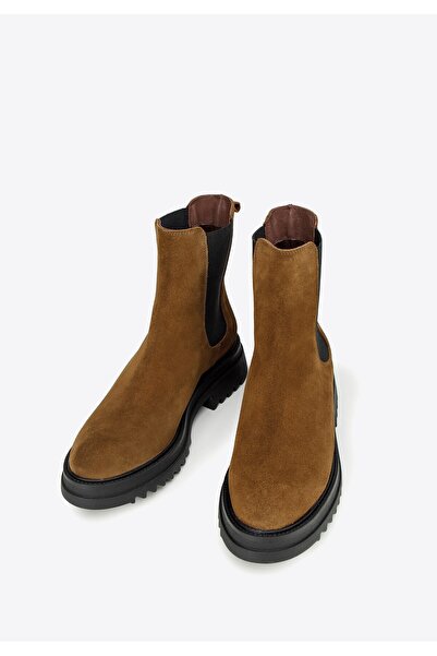 Wittchen Ghete Chelsea de damă din piele întoarsă cu talpă groasă, maro, piel...