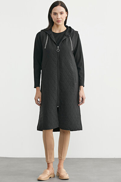 Sementa Hooded Unlined Tunic Length Vest - Black