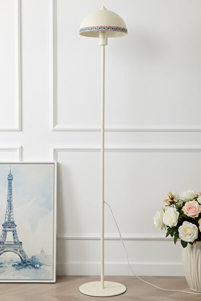 Marrien Luna Tile Tek Ayaklı Krem Modern Metal Lambader | Oturma Odası & Yatak Odası & Salon Lambası