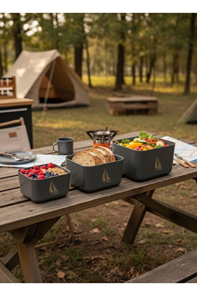 CEM HOME Natural Wooden Lid Marine Triple Set Storage Container Lunch Box (3-Piece)