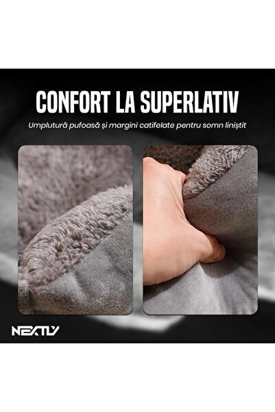 NEXTLY Pat pentru animale ComfyPaws Luxe - Pernă moale și durabilă, bază antiderapantă, 80x60cm, negru-gri
