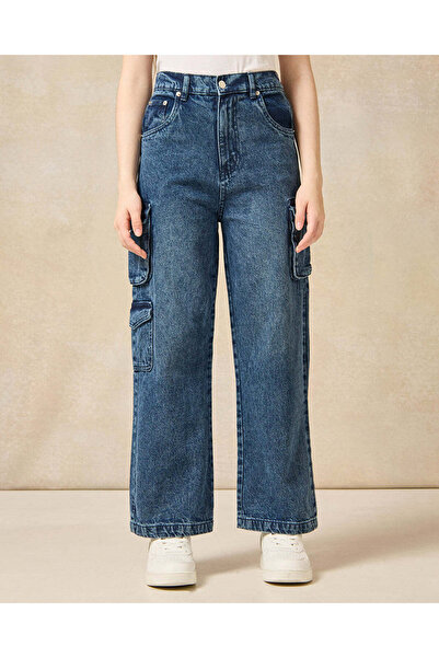 REDTAG Senior Girls Navy Cargo Pocket Jeans