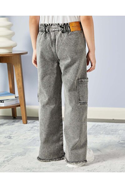 REDTAG Girls Grey Washed Wide Leg Jeans