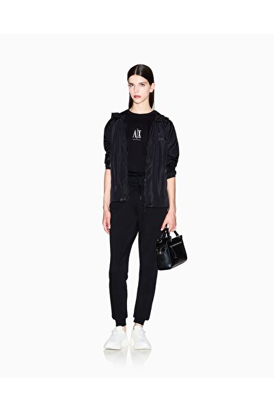 Armani Exchange Women's Regular Fit Hooded Elastic Waist Long Sleeve Windbreaker Black Jacket Xw000955 Af12285-Uc001