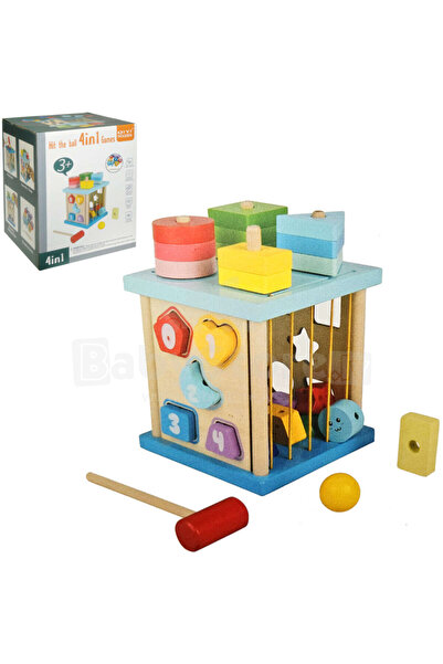 Stuniko Cub de activități Montessori din lemn 4 în 1, sortator de forme geome...