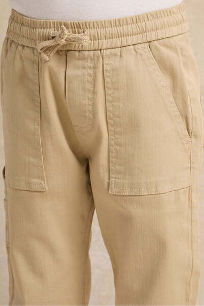 REDTAG Boys Beige Slant Pocket Denim Jogger