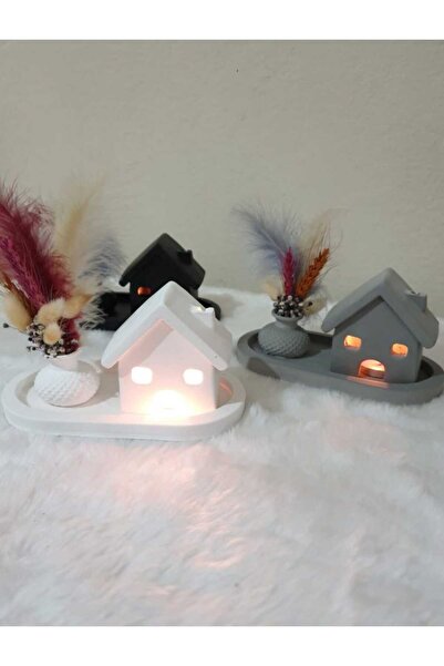 INGA JOSANU 3'lü BetonSeramik Ev Mumluk ve Tepsi Seti Minimalist Gri Beyaz Si...