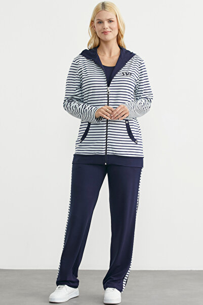 Sementa με κουκούλα Σετ αθλητικής φόρμας ριγέ - Σκούρο μπλε