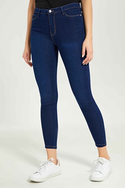 REDTAG Women Blue Skinny Mid Waist Jeans