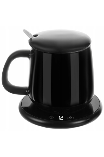 zola Cană ceramică cu încălzitor și linguriță, temperatură constantă 60°C, 220V, 2 programe de încălzire, 400ml, neagră