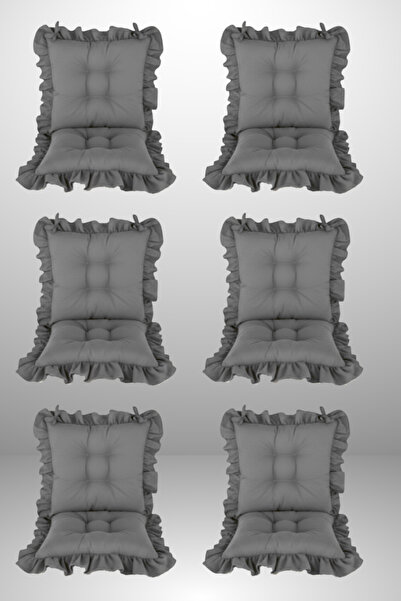 MoMMe Backrested Fringed Chair Cushion (Set of 6) 45X45 cm Gray Color
