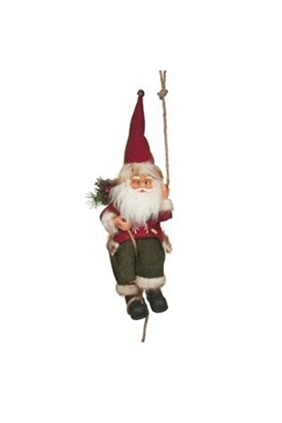 SHOPIENS Figurină decorativă Moș Crăciun cu frânghie, sac și cadou 33 cm