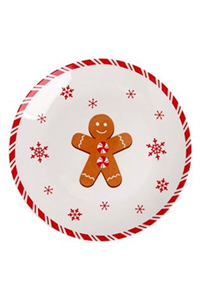 SHOPIENS Christmas Porcelain Plate, White with Gingerbread Man Pattern Ø19 cm