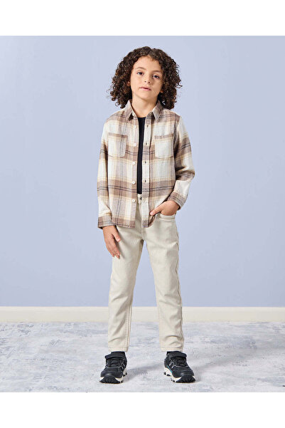 REDTAG Boys Cream Colored Knitted 5 Pocket Jeans