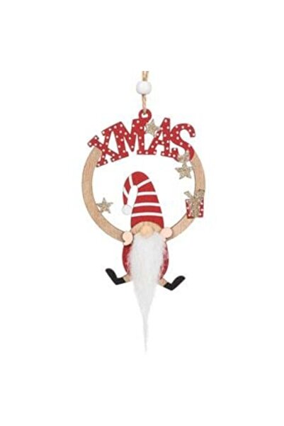 SHOPIENS Christmas Tree Ornament - Wooden Globe with Gnome XMAS Ø8 x 12 cm
