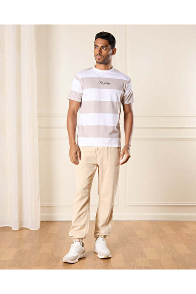 REDTAG Men Beige Knit Denim Jogger