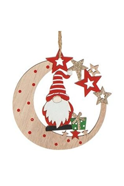 SHOPIENS Ornament de Crăciun din lemn - Lună, Stele, Gnom, Sclipici 10 cm