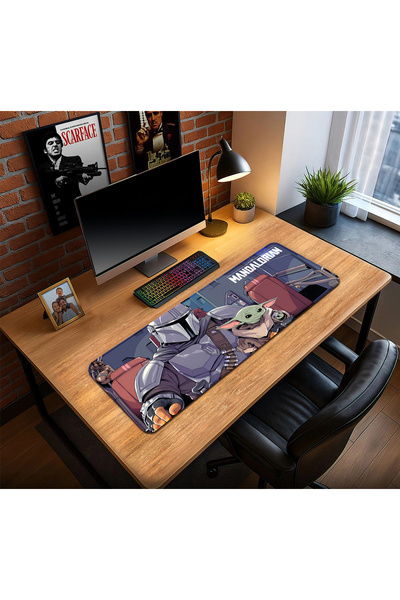 Hamiki The Mandalorian Play Gaming Keyboard Mouse Pad Non-Slip Base Stitched Edges Desk Mat 70X30 cm