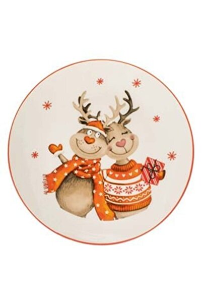 Tessari Set 6 x Christmas Porcelain Plate Ecru Deer Ø19 cm