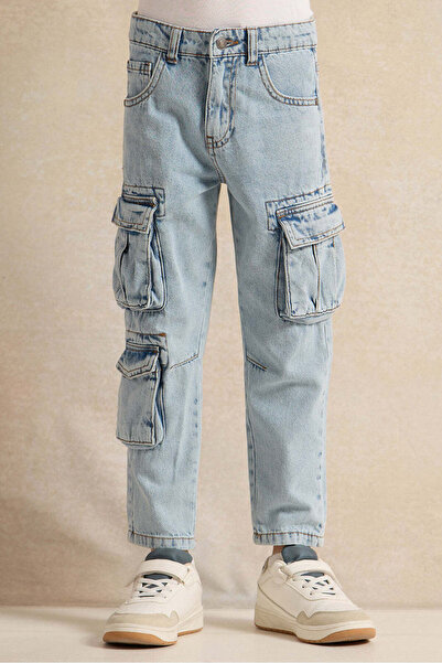 REDTAG Boys Blue Cargo Pocket Jeans