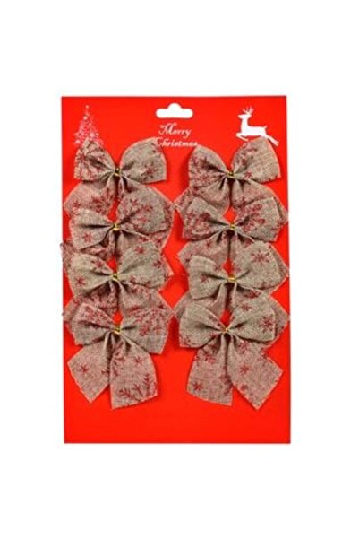 SHOPIENS Fundite Decorative de Craciun Bej cu Fulgi cu Glitter Rosu 9 cm - 8 buc