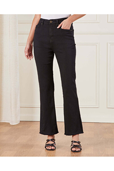 REDTAG بنطلون جينز نسائي أسود واسع الساق واسع الأرجل مرتفع