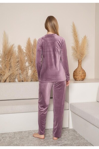 Serena Women's autumn-winter powder pink velvet pajamas with "Printed