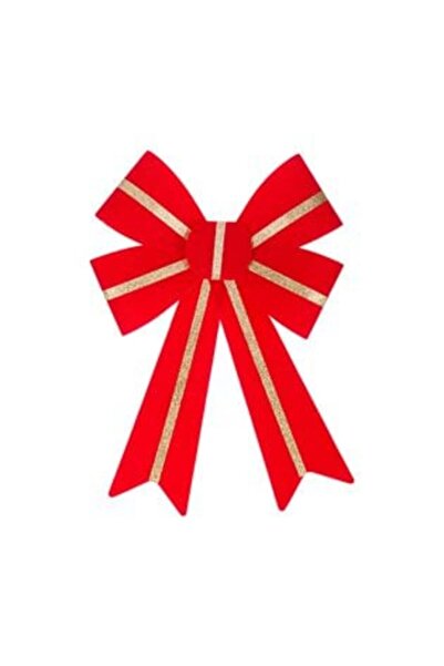 SHOPIENS Кадифе червена коледна декоративна панделка със златна ивица 32 см